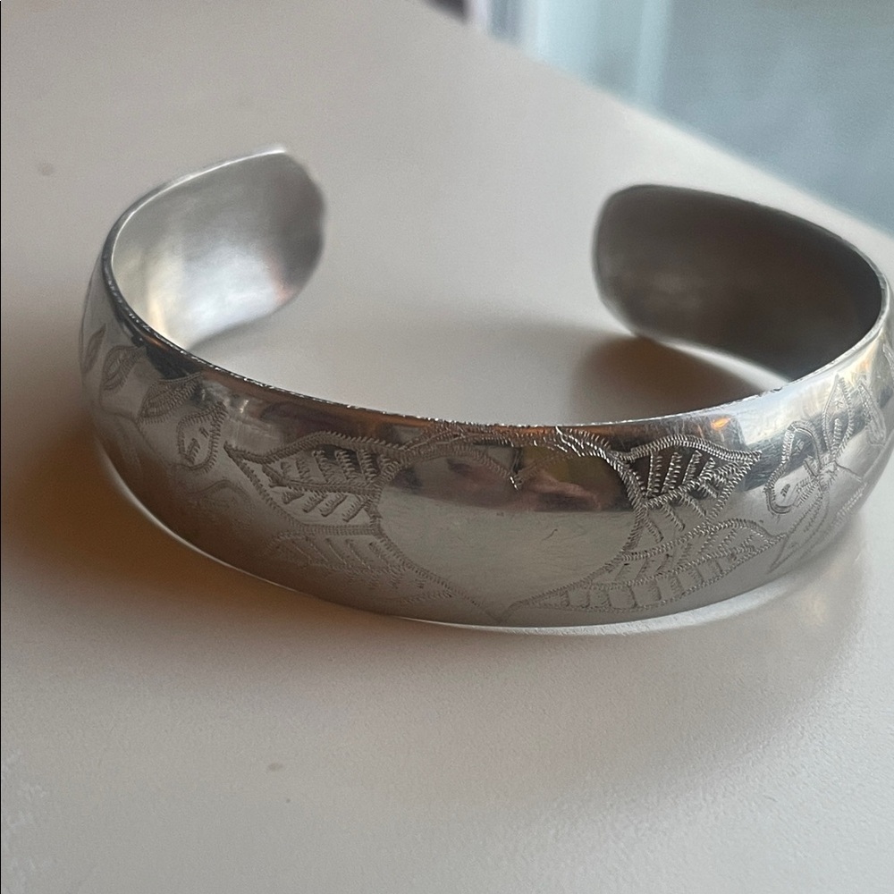 Engraved Silver Cuff Bracelet